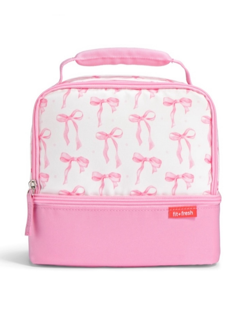 fit+fresh nwt pink bows Dual Compartment Lunch Bag, 9-1/2”H x 8-1/2”W x 6-1/2